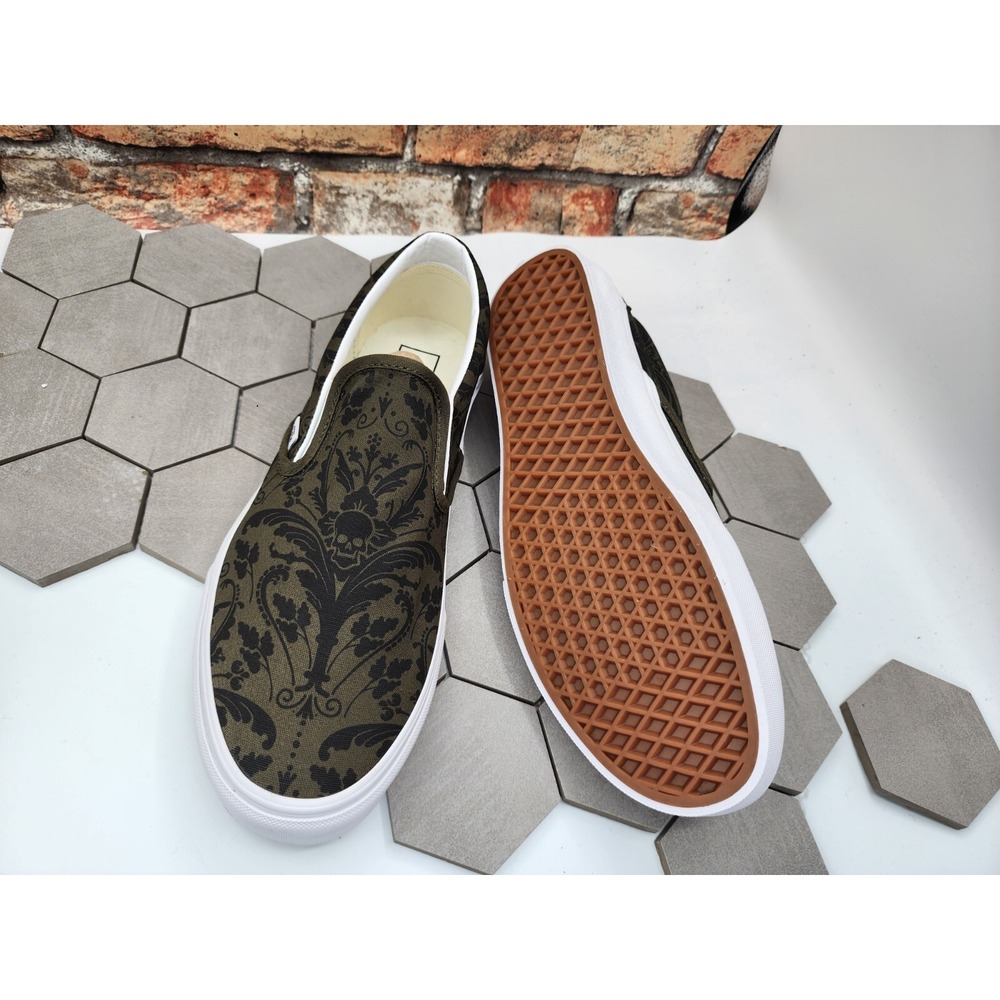 Vans Men's Classic Slip On Skull Tapestry Grape Leaf Olive Canvas Shoes Sz 10.5 - Picture 3 of 6